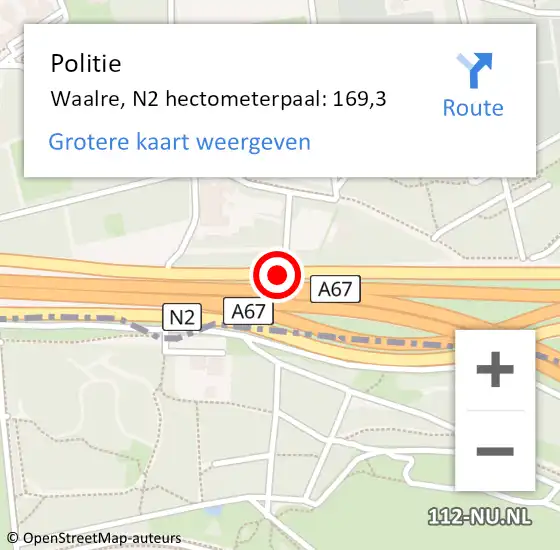 Locatie op kaart van de 112 melding: Politie Waalre, N2 hectometerpaal: 169,3 op 8 december 2023 10:42