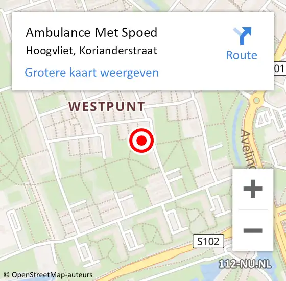 Locatie op kaart van de 112 melding: Ambulance Met Spoed Naar Hoogvliet, Korianderstraat op 8 december 2023 10:47
