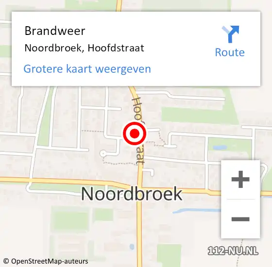 Locatie op kaart van de 112 melding: Brandweer Noordbroek, Hoofdstraat op 8 december 2023 11:28