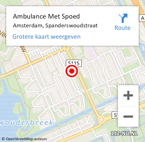 Locatie op kaart van de 112 melding: Ambulance Met Spoed Naar Amsterdam, Spanderswoudstraat op 8 december 2023 12:52