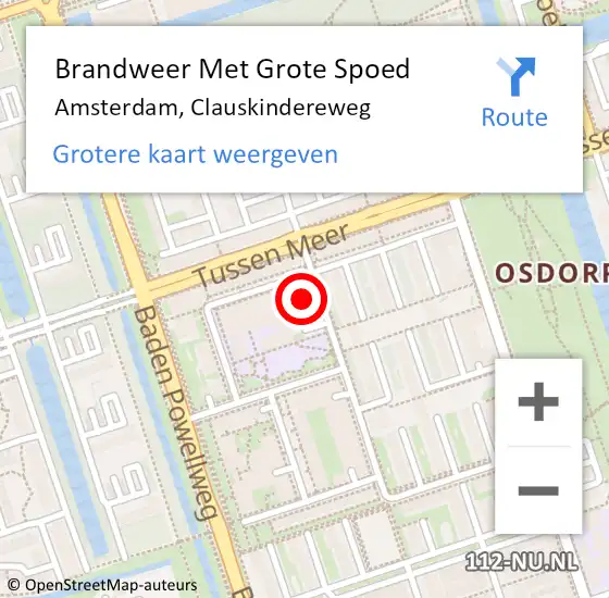 Locatie op kaart van de 112 melding: Brandweer Met Grote Spoed Naar Amsterdam, Clauskindereweg op 8 december 2023 13:47