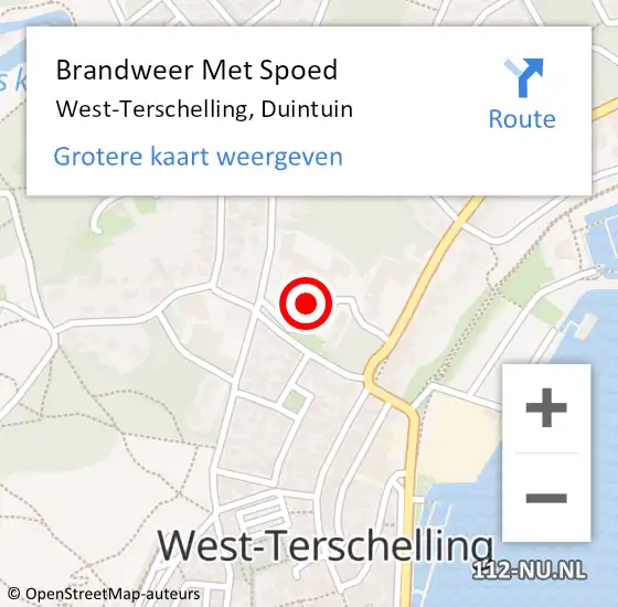 Locatie op kaart van de 112 melding: Brandweer Met Spoed Naar West-Terschelling, Duintuin op 8 december 2023 13:52