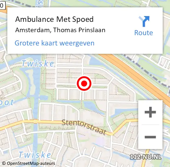 Locatie op kaart van de 112 melding: Ambulance Met Spoed Naar Amsterdam, Thomas Prinslaan op 8 december 2023 14:40