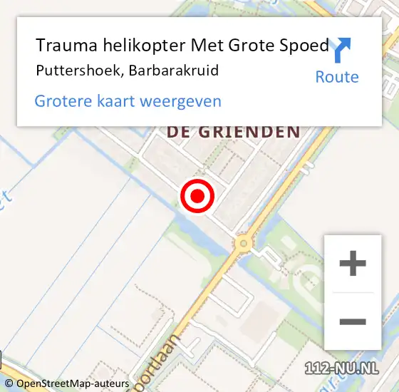 Locatie op kaart van de 112 melding: Trauma helikopter Met Grote Spoed Naar Puttershoek, Barbarakruid op 8 december 2023 15:33