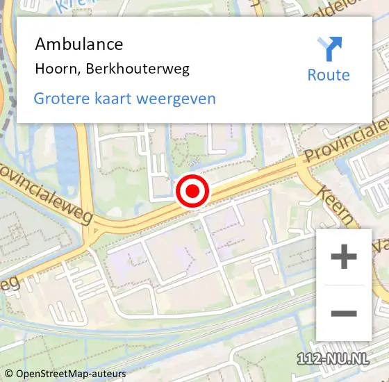 Locatie op kaart van de 112 melding: Ambulance Hoorn, Berkhouterweg op 8 december 2023 15:38