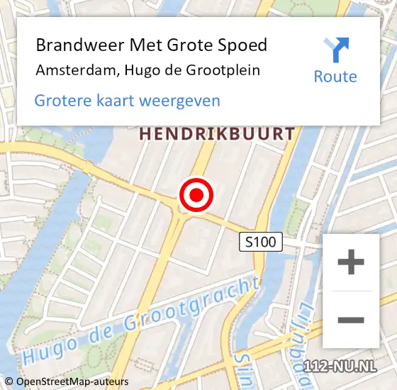 Locatie op kaart van de 112 melding: Brandweer Met Grote Spoed Naar Amsterdam, Hugo de Grootplein op 8 december 2023 16:20