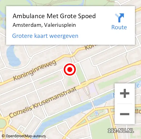 Locatie op kaart van de 112 melding: Ambulance Met Grote Spoed Naar Amsterdam, Valeriusplein op 8 december 2023 16:34