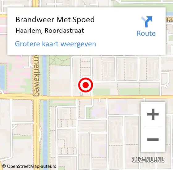 Locatie op kaart van de 112 melding: Brandweer Met Spoed Naar Haarlem, Roordastraat op 8 december 2023 17:31