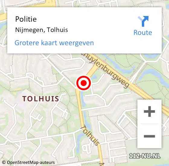 Locatie op kaart van de 112 melding: Politie Nijmegen, Tolhuis op 8 december 2023 17:36