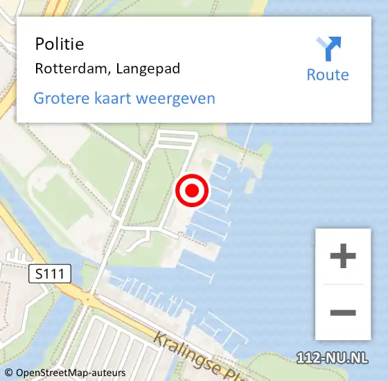 Locatie op kaart van de 112 melding: Politie Rotterdam, Langepad op 8 december 2023 18:26
