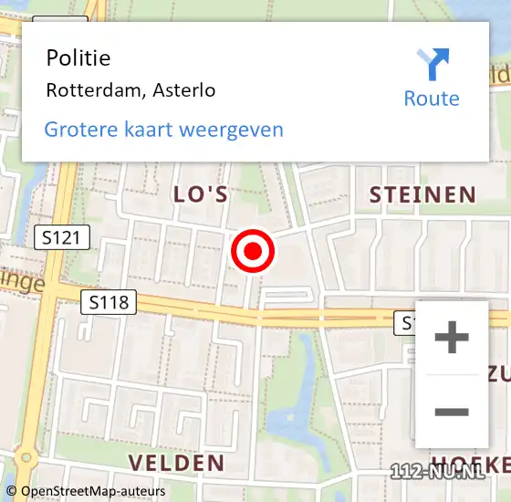 Locatie op kaart van de 112 melding: Politie Rotterdam, Asterlo op 8 december 2023 19:20