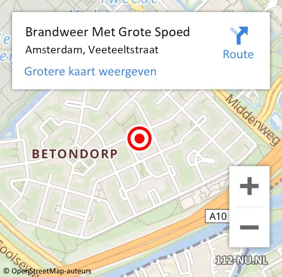 Locatie op kaart van de 112 melding: Brandweer Met Grote Spoed Naar Amsterdam, Veeteeltstraat op 8 december 2023 21:09