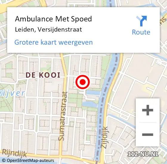 Locatie op kaart van de 112 melding: Ambulance Met Spoed Naar Leiden, Versijdenstraat op 8 december 2023 22:18