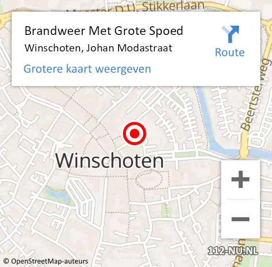Locatie op kaart van de 112 melding: Brandweer Met Grote Spoed Naar Winschoten, Johan Modastraat op 8 december 2023 22:24