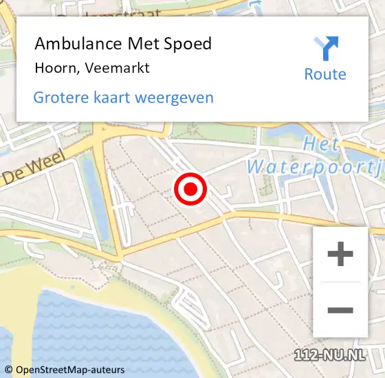 Locatie op kaart van de 112 melding: Ambulance Met Spoed Naar Hoorn, Veemarkt op 8 december 2023 23:51