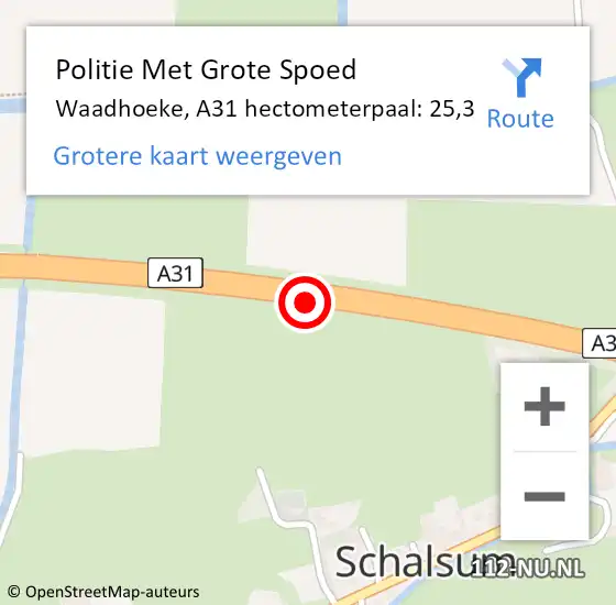 Locatie op kaart van de 112 melding: Politie Met Grote Spoed Naar Waadhoeke, A31 hectometerpaal: 25,3 op 9 december 2023 00:06