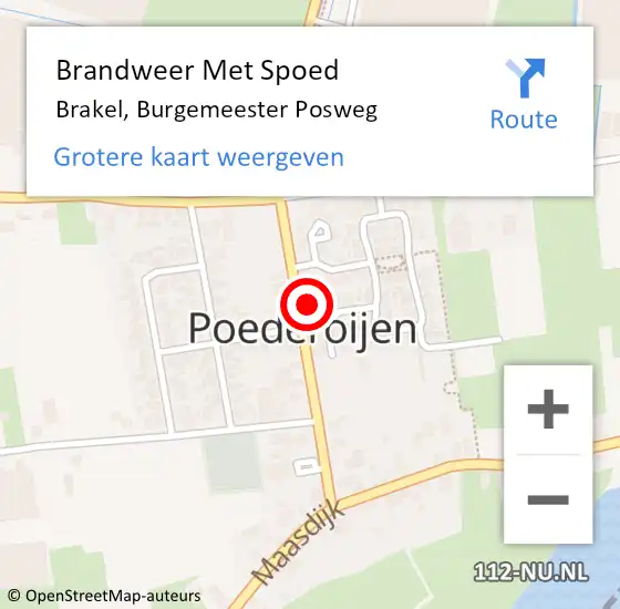 Locatie op kaart van de 112 melding: Brandweer Met Spoed Naar Brakel, Burgemeester Posweg op 9 december 2023 00:33