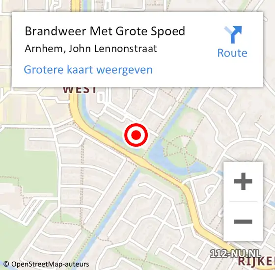 Locatie op kaart van de 112 melding: Brandweer Met Grote Spoed Naar Arnhem, John Lennonstraat op 9 december 2023 01:23