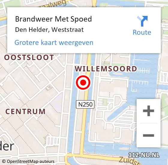 Locatie op kaart van de 112 melding: Brandweer Met Spoed Naar Den Helder, Weststraat op 9 december 2023 01:43