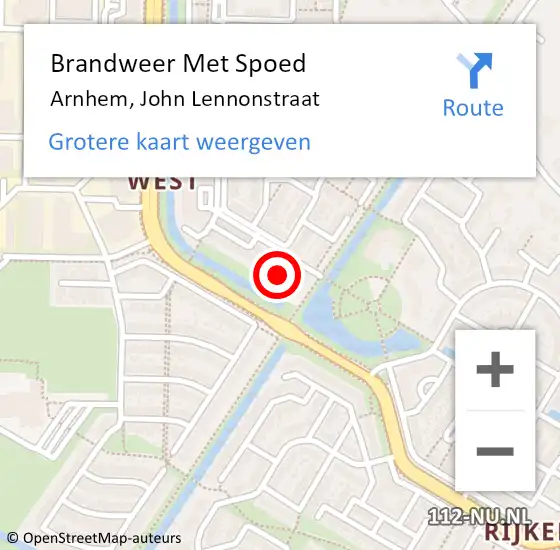 Locatie op kaart van de 112 melding: Brandweer Met Spoed Naar Arnhem, John Lennonstraat op 9 december 2023 01:43