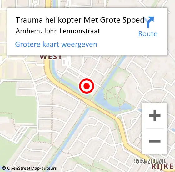 Locatie op kaart van de 112 melding: Trauma helikopter Met Grote Spoed Naar Arnhem, John Lennonstraat op 9 december 2023 01:45