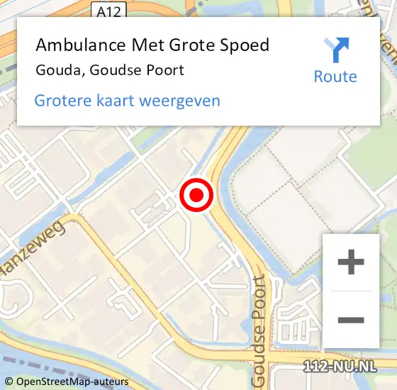 Locatie op kaart van de 112 melding: Ambulance Met Grote Spoed Naar Gouda, Goudse Poort op 9 december 2023 04:05