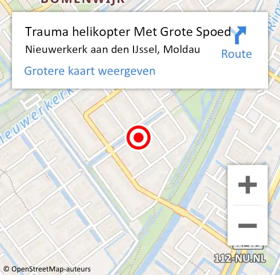 Locatie op kaart van de 112 melding: Trauma helikopter Met Grote Spoed Naar Nieuwerkerk aan den IJssel, Moldau op 9 december 2023 07:55