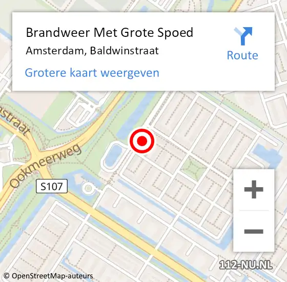 Locatie op kaart van de 112 melding: Brandweer Met Grote Spoed Naar Amsterdam, Baldwinstraat op 9 december 2023 10:03