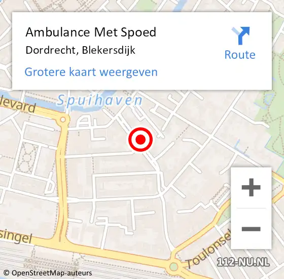 Locatie op kaart van de 112 melding: Ambulance Met Spoed Naar Dordrecht, Blekersdijk op 9 december 2023 10:32