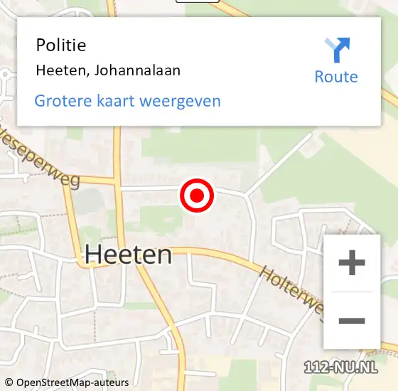 Locatie op kaart van de 112 melding: Politie Heeten, Johannalaan op 9 december 2023 10:49