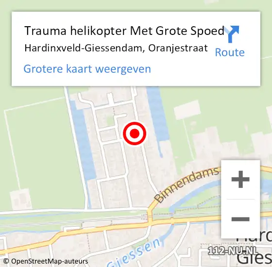 Locatie op kaart van de 112 melding: Trauma helikopter Met Grote Spoed Naar Hardinxveld-Giessendam, Oranjestraat op 9 december 2023 11:28
