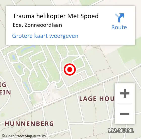 Locatie op kaart van de 112 melding: Trauma helikopter Met Spoed Naar Ede, Zonneoordlaan op 9 december 2023 12:08