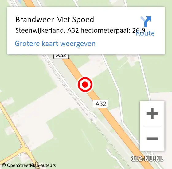 Locatie op kaart van de 112 melding: Brandweer Met Spoed Naar Steenwijkerland, A32 hectometerpaal: 26,9 op 9 december 2023 12:35