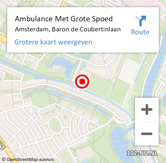 Locatie op kaart van de 112 melding: Ambulance Met Grote Spoed Naar Amsterdam, Baron de Coubertinlaan op 9 december 2023 12:40
