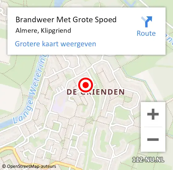 Locatie op kaart van de 112 melding: Brandweer Met Grote Spoed Naar Almere, Klipgriend op 9 december 2023 13:03