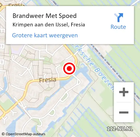 Locatie op kaart van de 112 melding: Brandweer Met Spoed Naar Krimpen aan den IJssel, Fresia op 9 december 2023 13:05