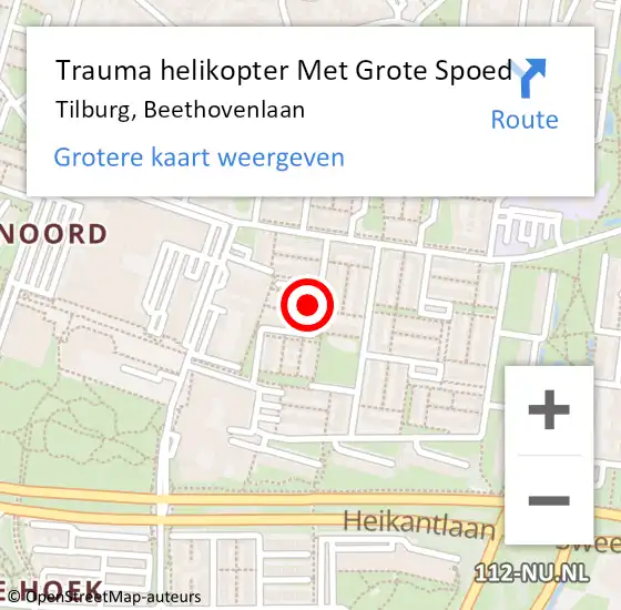 Locatie op kaart van de 112 melding: Trauma helikopter Met Grote Spoed Naar Tilburg, Beethovenlaan op 9 december 2023 13:42