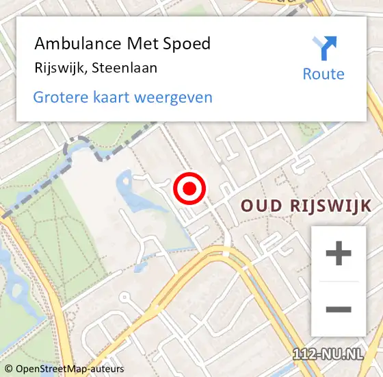 Locatie op kaart van de 112 melding: Ambulance Met Spoed Naar Rijswijk, Steenlaan op 9 december 2023 14:03