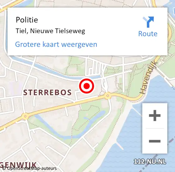 Locatie op kaart van de 112 melding: Politie Tiel, Nieuwe Tielseweg op 9 december 2023 14:11