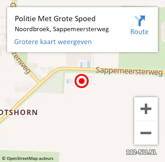 Locatie op kaart van de 112 melding: Politie Met Grote Spoed Naar Noordbroek, Sappemeersterweg op 9 december 2023 15:20