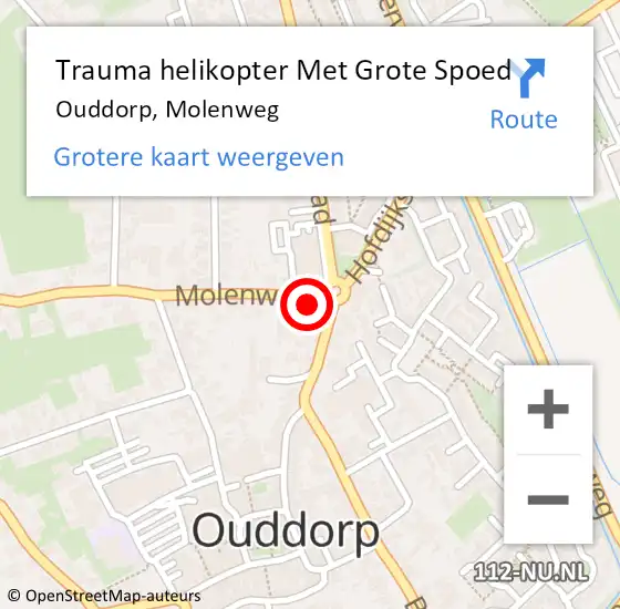 Locatie op kaart van de 112 melding: Trauma helikopter Met Grote Spoed Naar Ouddorp, Molenweg op 9 december 2023 15:37