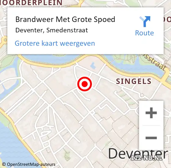Locatie op kaart van de 112 melding: Brandweer Met Grote Spoed Naar Deventer, Smedenstraat op 9 december 2023 16:01