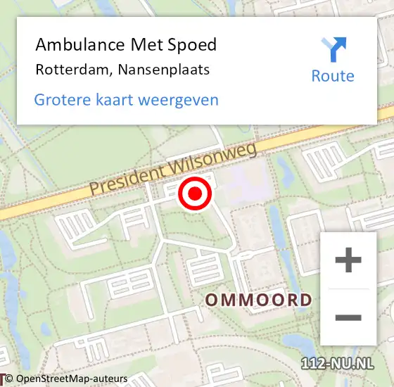 Locatie op kaart van de 112 melding: Ambulance Met Spoed Naar Rotterdam, Nansenplaats op 9 december 2023 17:43