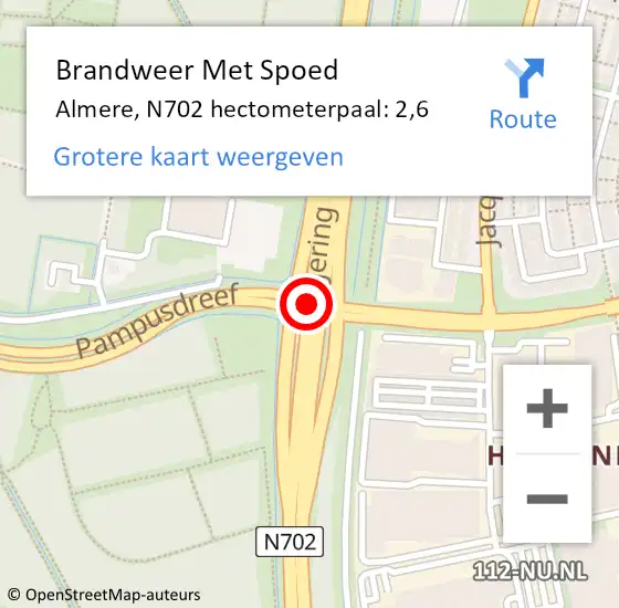 Locatie op kaart van de 112 melding: Brandweer Met Spoed Naar Almere, N702 hectometerpaal: 2,6 op 9 december 2023 18:35