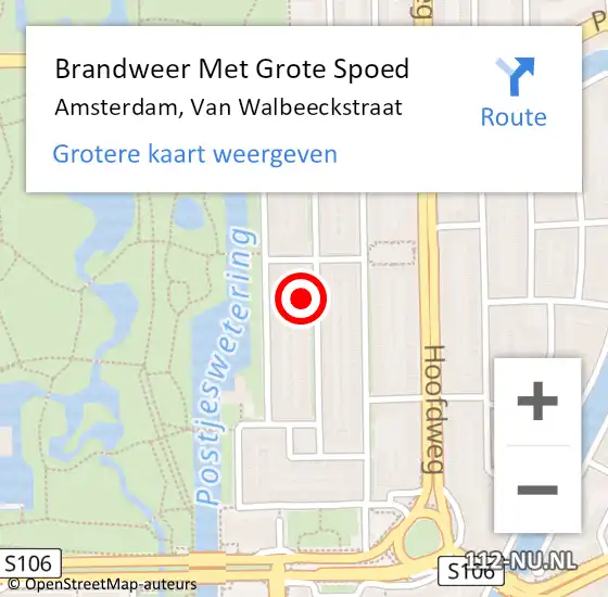 Locatie op kaart van de 112 melding: Brandweer Met Grote Spoed Naar Amsterdam, Van Walbeeckstraat op 9 december 2023 19:06