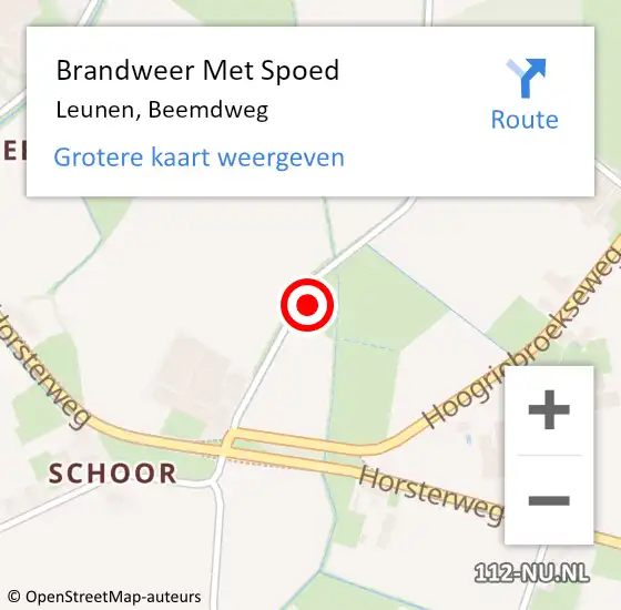 Locatie op kaart van de 112 melding: Brandweer Met Spoed Naar Leunen, Beemdweg op 9 december 2023 19:59
