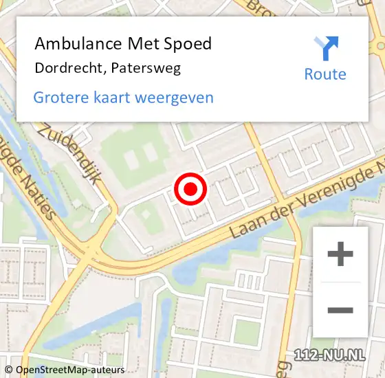 Locatie op kaart van de 112 melding: Ambulance Met Spoed Naar Dordrecht, Patersweg op 9 december 2023 20:16