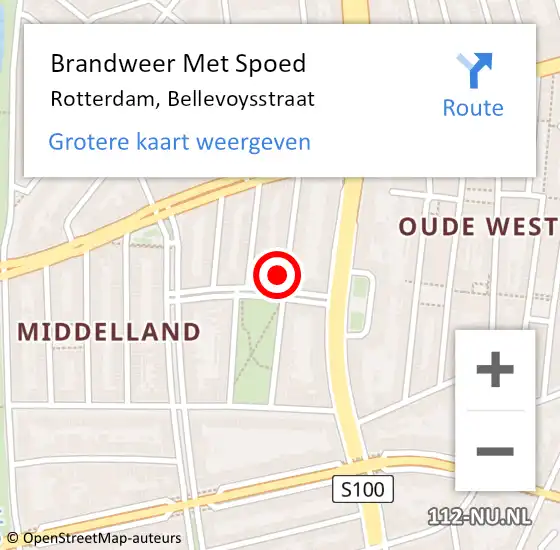 Locatie op kaart van de 112 melding: Brandweer Met Spoed Naar Rotterdam, Bellevoysstraat op 9 december 2023 20:50