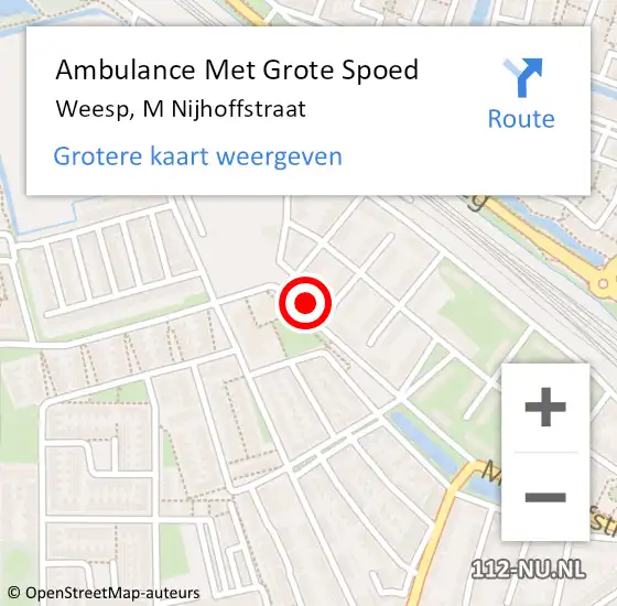 Locatie op kaart van de 112 melding: Ambulance Met Grote Spoed Naar Weesp, M Nijhoffstraat op 18 september 2014 02:01