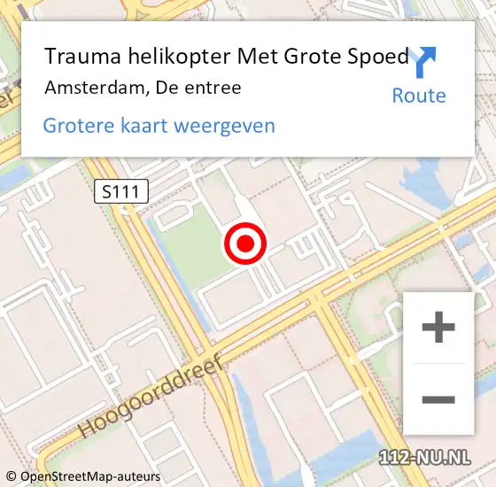 Locatie op kaart van de 112 melding: Trauma helikopter Met Grote Spoed Naar Amsterdam, De entree op 9 december 2023 23:20